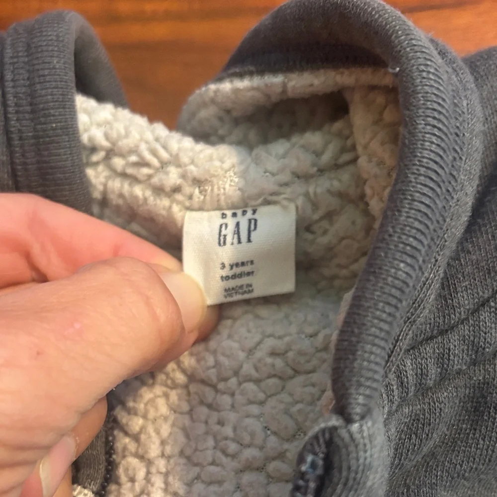 GAP Kids Charcoal Gray Fleece Zip Hoodie with Navy Logo